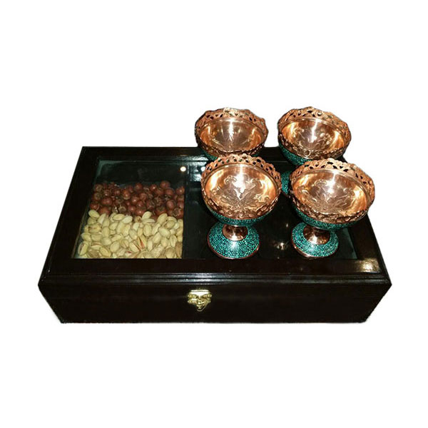 Gift Box-Turquoise Nuts Curd With nuts and wooden boxes
