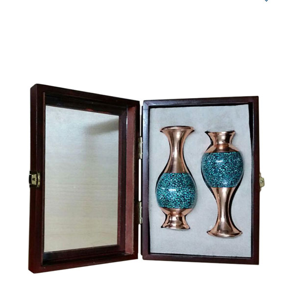 Gift Box-Turquoise 2 Vase and wooden boxes