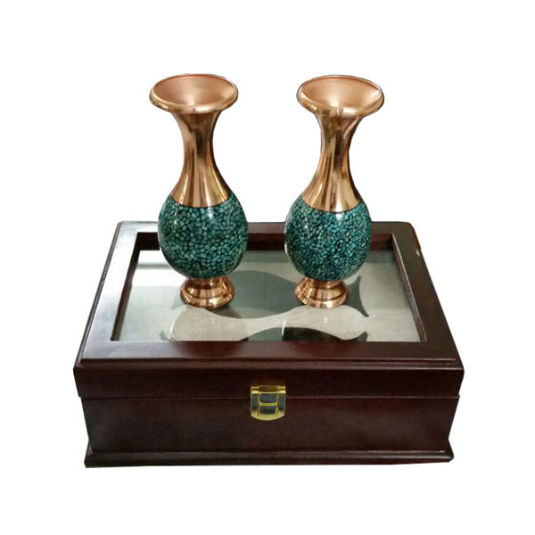 Gift Box-Turquoise 2 Vase and wooden boxes