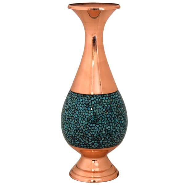 Vase aus türkisfarbenem Stein auf Kupfer