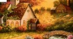 Handmade Pictorial Carpet, cottage landscape design, code 901643