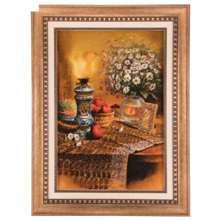 Handmade Pictorial Carpet, Iranian Haftsin tablecloth design, code 901465