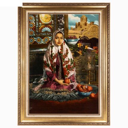Handmade Pictorial Carpet, Kashan girl model, code 902161