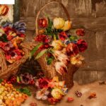 Handmade Pictorial Carpet, flower and grape basket model, code 902311