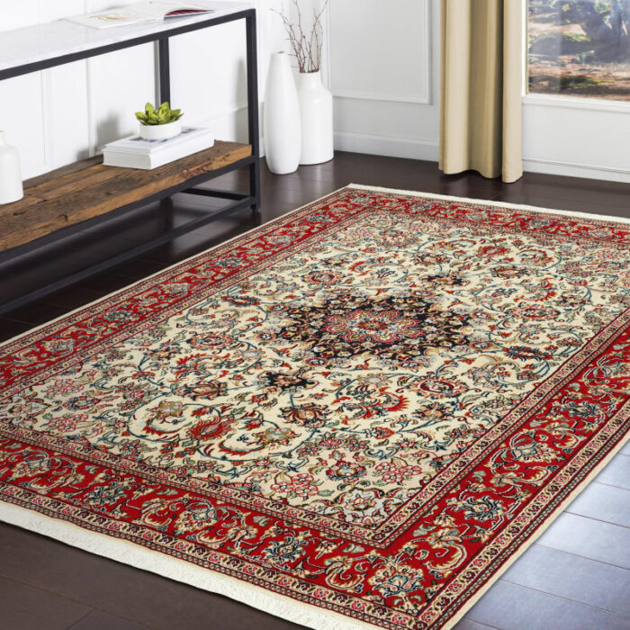 Shahreza three-meter hand-woven carpet, silk flower model, code 528468