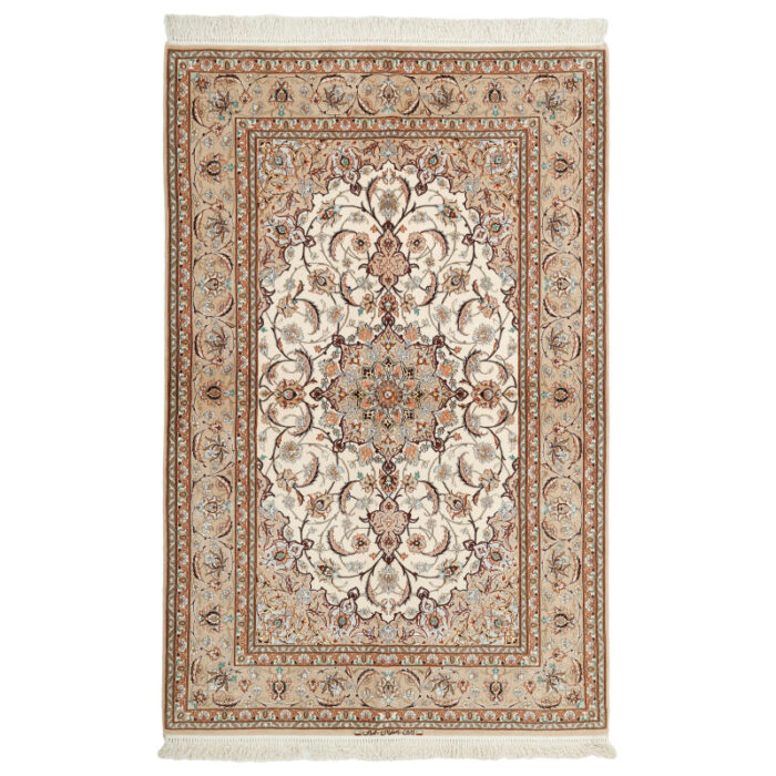 Two and a half meter hand-woven carpet, Isfahan silk weft and flower, code 442382