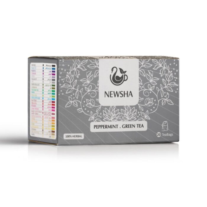 Green tea and peppermint tea bags, Newsha brand, 20 Tea Bags