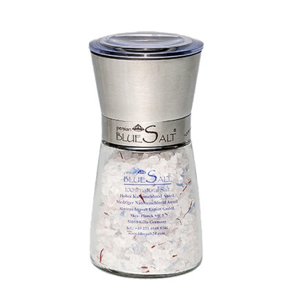 Grain Persian blue salt with Saffron in salt mill