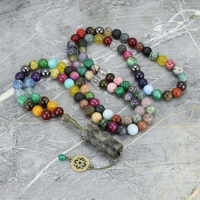 Luxury Real 7 Chakra by 43 types of Stones, Tasbih and Necklace with 101 Beads, Misbaha, Vasonite Pendant, Stone Therapy