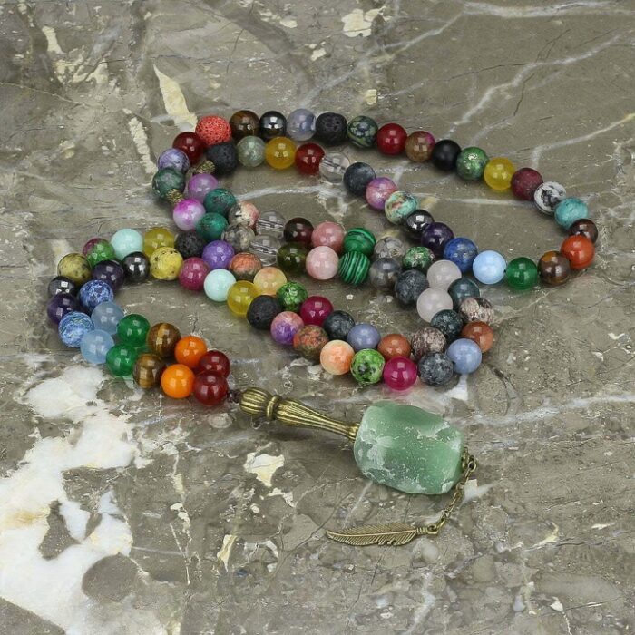 Luxury Real 7 Chakra by 43 types of Stones, Tasbih and Necklace with 101 Beads, Misbaha, Natural Stone Therapy