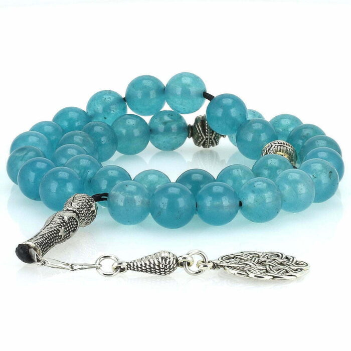 Real Blue Agate luxury Tasbih with 33 Beads, Misbaha, Natural Healing Gemstone