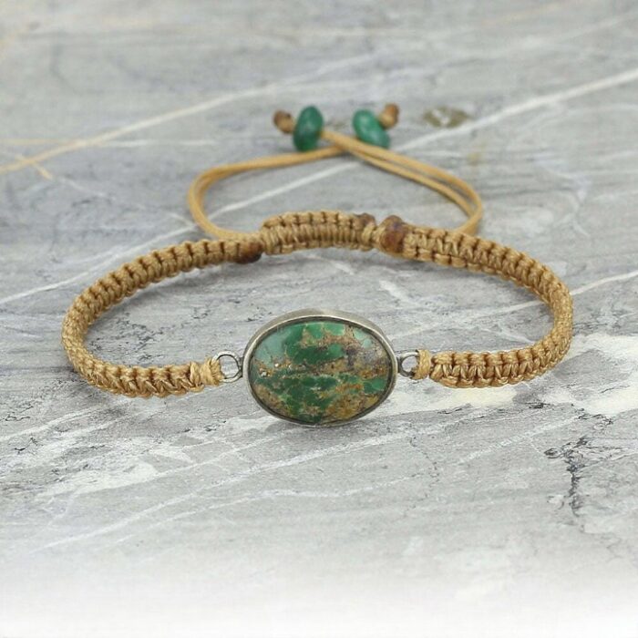 Real Green Turquoise Beautiful Bracelet, 925 Silver Frame, Handmade Macrame Texture