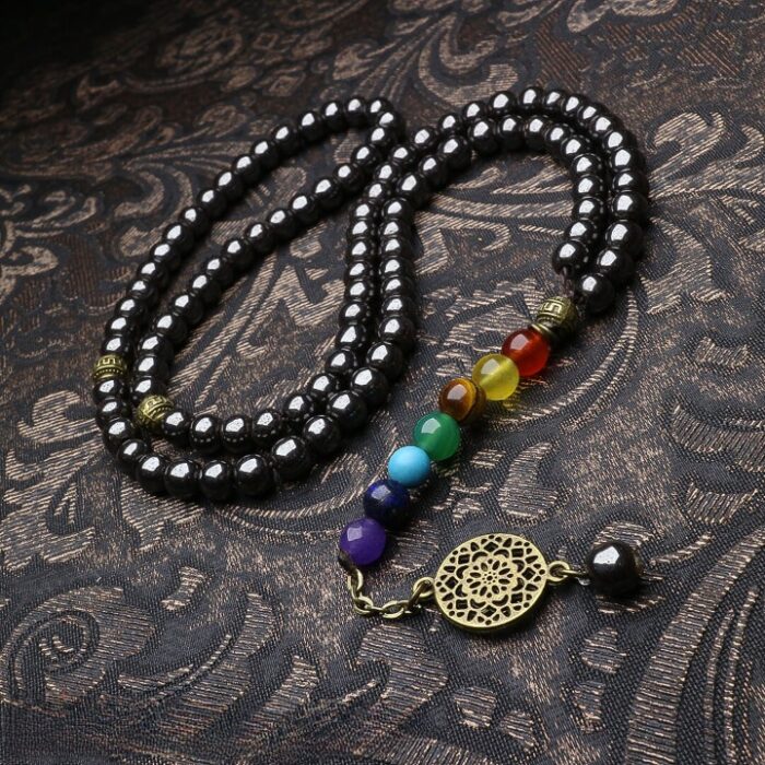 Real Hadid (Hematite) by 7 Chakra Stones Tasbih and Necklace with 101 Beads, Misbaha, Natural Healing Gemstone