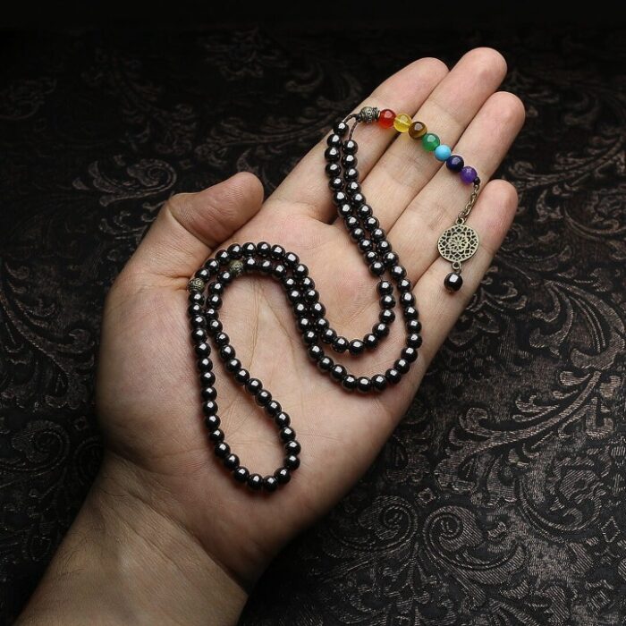 Real Hadid (Hematite) by 7 Chakra Stones Tasbih and Necklace with 101 Beads, Misbaha, Natural Healing Gemstone