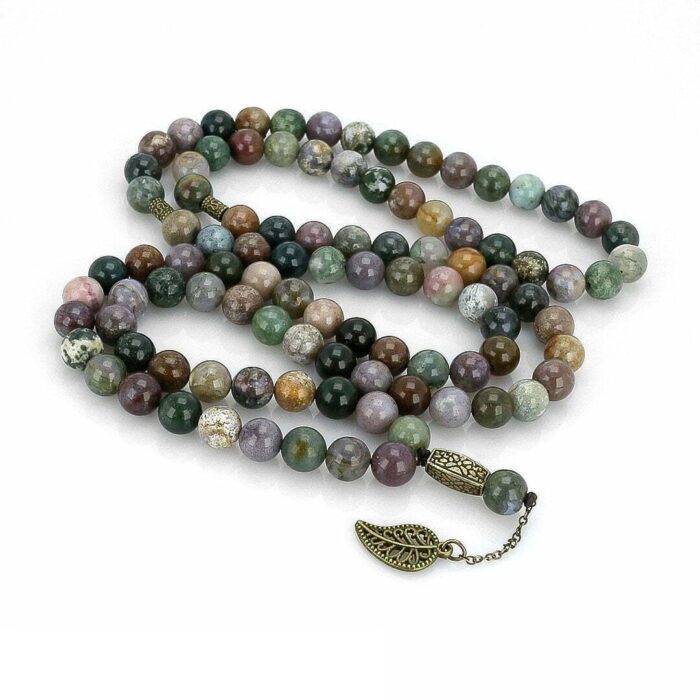 Real Jasper, Moss agate and Mineral Angelite Tasbih and necklace with 101 Beads, Misbaha, Natural Healing Gemstone