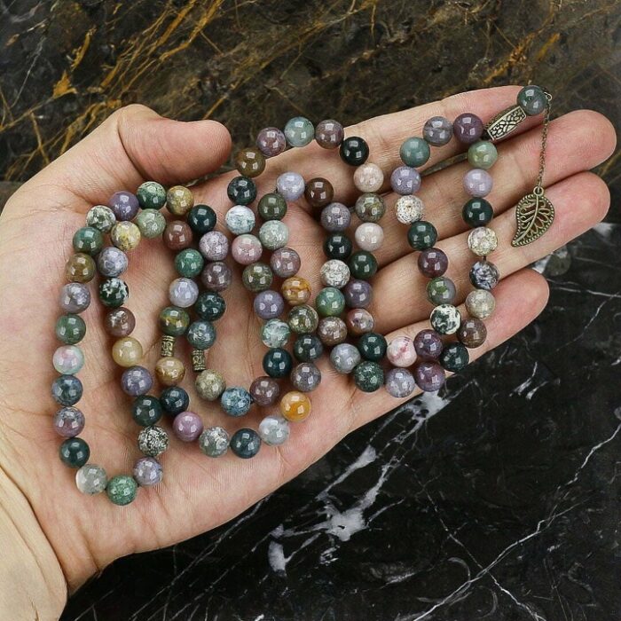 Real Jasper, Moss agate and Mineral Angelite Tasbih and necklace with 101 Beads, Misbaha, Natural Healing Gemstone