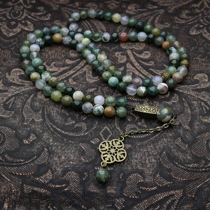 Real Jasper and Moss Agate luxury Tasbih, Necklace with 101 Beads, Misbaha, Natural Healing Gemstone