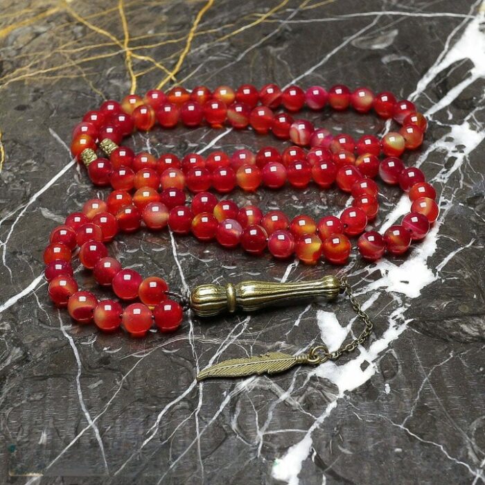 Real Madagascar Red Agate luxury Tasbih and Necklace with 101 Beads, Misbaha, Natural Healing Gemstone