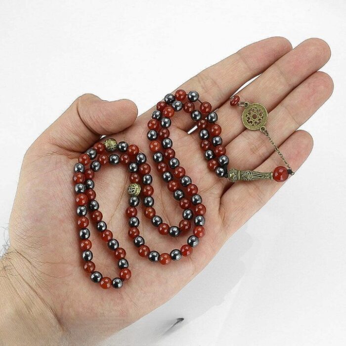 Real Red Agate and Hadid (Hematite) luxury Tasbih and Necklace with 101 Beads, Misbaha, Natural Healing Gemstone