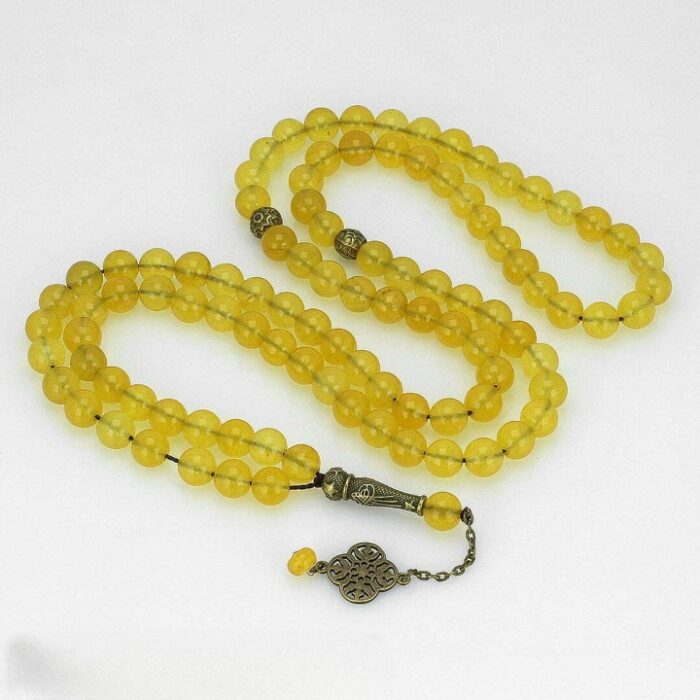 Real Yellow Agate (Sharaf al Shams) Tasbih and Necklace with 101 Beads, Misbaha, Natural Healing Gemstone
