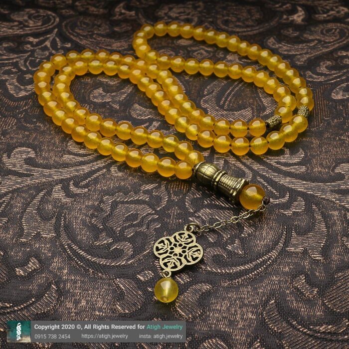 Real Yellow Agate (Sharaf al Shams) luxury Tasbih and Necklace with 101 Beads (6 mm), Misbaha, Natural Healing Gemstone