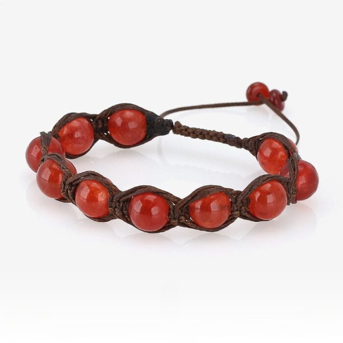 Red Agate Beautiful Color Bracelet, Mineral, Excellent Quality, Handmade Macrame Texture, Free Size