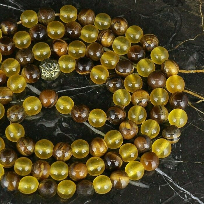 Real Tiger Eye and Yellow Agate (Sharaf Al Shams) Tasbih and Necklace with 101 Beads, Misbaha, Natural Healing Gemstone