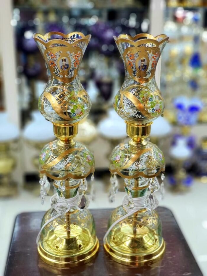 Pair of Transparent Shah Abbasi Laleh & Toranj Candlestick
