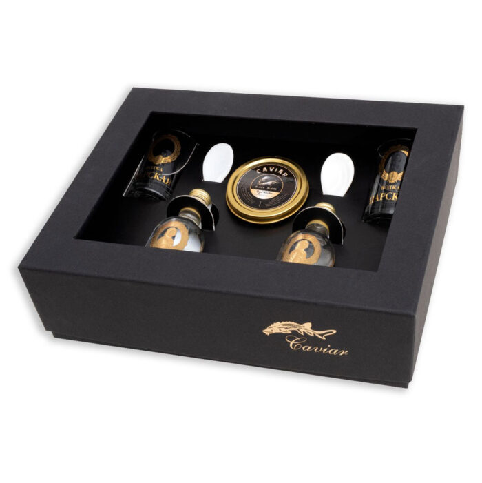 Geschenkbox königliche Auswahl Kaviar 50g+Wodka Tsarskaya Gold