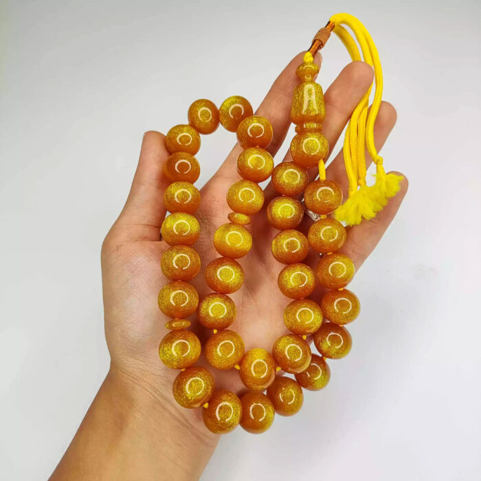 33 Beads of Natural Gold Amber (Kerba) Tasbih, Kuwaiti