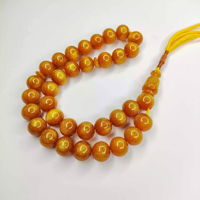 33 Beads of Natural Gold Amber (Kerba) Tasbih, Kuwaiti