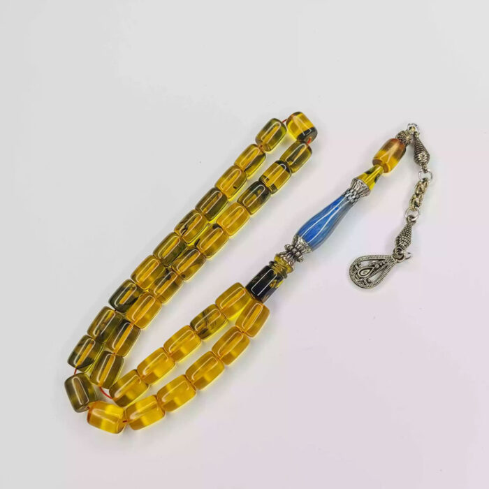 33 Beads of Veined Amber (Kerba) Tasbih with silver handle