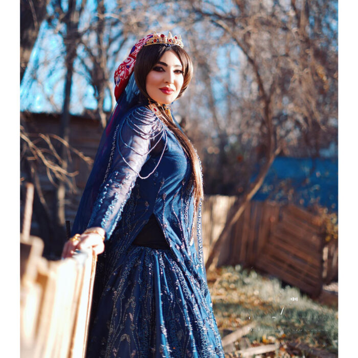 Blue Dress and Scarf Iranian Traditional Dress for Women, Handmade, Free size