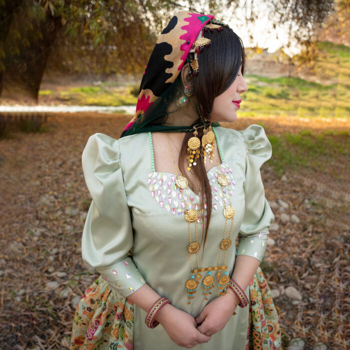 Green Dress and Skirt Iranian Traditional Dress for Women, Handmade, Free size