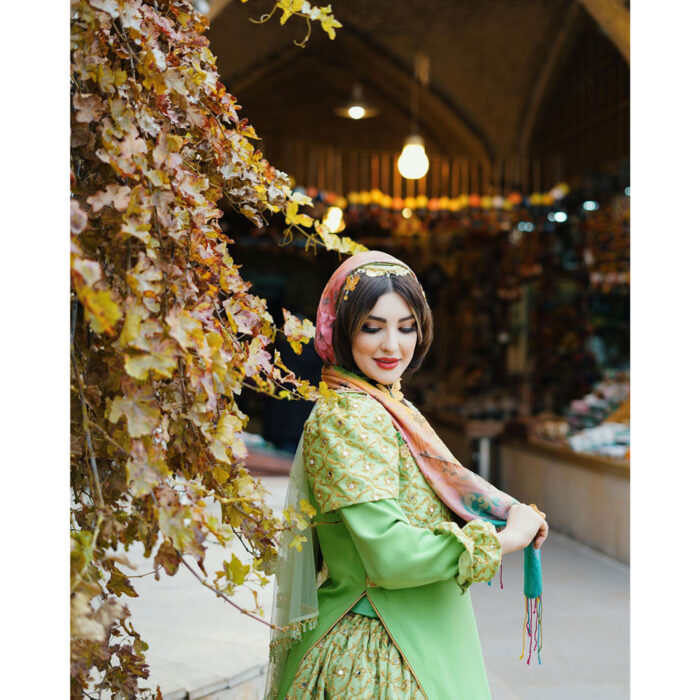 Green Skirt and Floral Top, Iranian Traditional Women’s Wear, Free size
