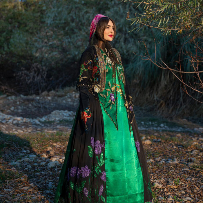 Green and black Iranian Traditional Dress for Women, Handcrafted and Unique, Free size