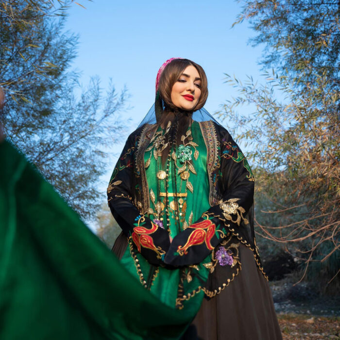 Green and black Iranian Traditional Dress for Women, Handcrafted and Unique, Free size