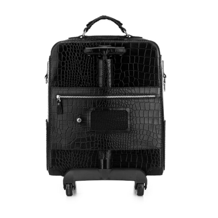 Handmade Natural Black Leather Suitcase for Travel, Nelson model
