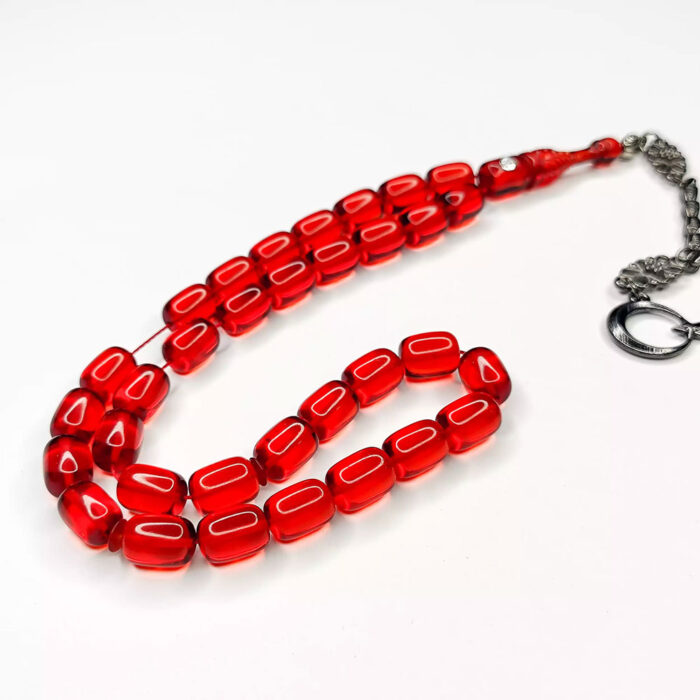 Natural Red Amber (Kerba) Tasbih 33 Beads with silver handle