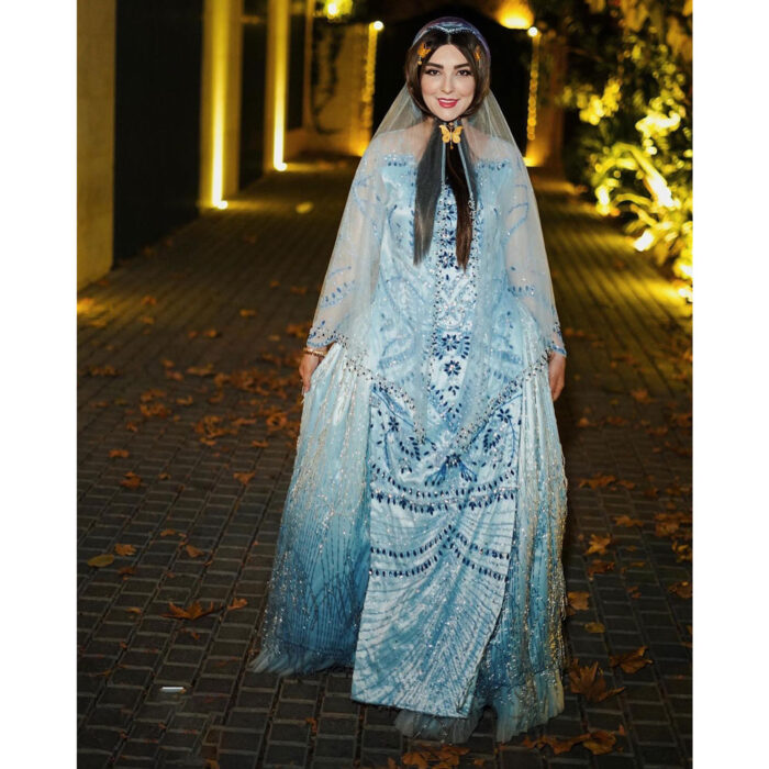 Pale blue Dress and Scarf Iranian Traditional Dress for Women, Handmade, Free size