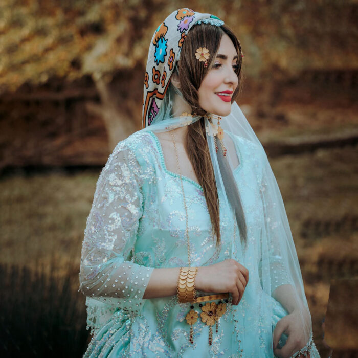 Pale blue Iranian Traditional Dress for Women, Handcrafted and Unique, Free size