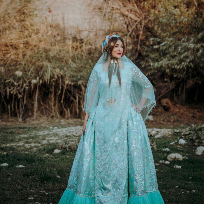 Pale blue Iranian Traditional Dress for Women, Handcrafted and Unique, Free size