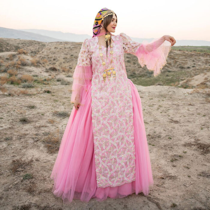 Pink Dress and Scarf Iranian Traditional Dress for Women, Handmade, Free size