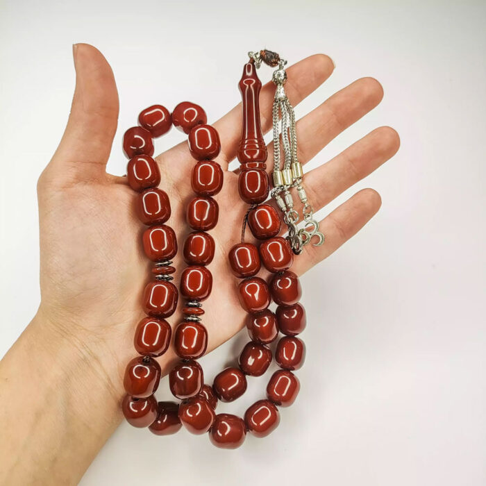 Real Deep Red Color Amber (Kerba) Tasbih 33 Beads