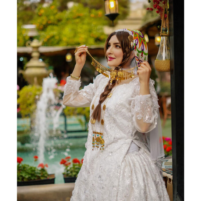 White Dress and Scarf Iranian Traditional Dress for Women, Handmade, Free size