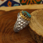 Beehive design men’s silver Nishaburi turquoise ring