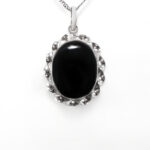 Handmade silver black agate necklace with star design + amulet of Imam Javad (AS)