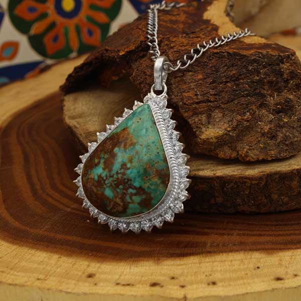 Handmade silver Nishaburi turquoise necklace for women with moon design