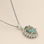 Handmade silver Nishaburi turquoise necklace for women with Taban design