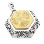 Imam Javad (a.s.) amulet necklace, silver, hexagonal, four-quarter design + Imam Hossein (a.s.) amulet